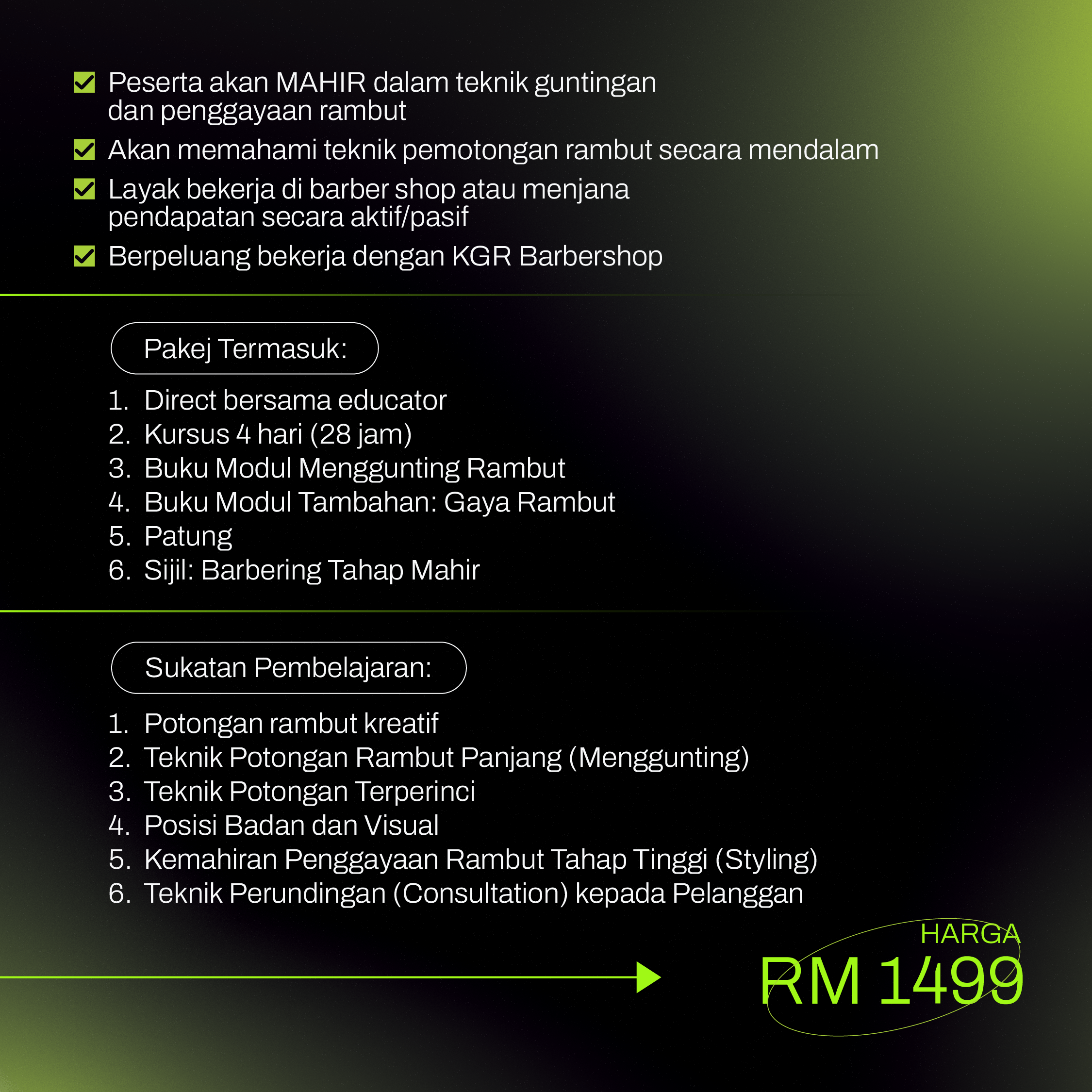 KGR Kelas Barbering Mahir (Individu)